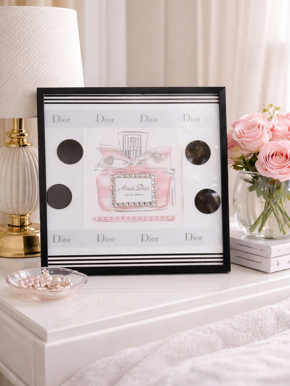 Dior Pink and Black Framed Miss Dior Perfume Artwork